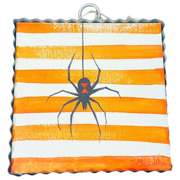 The Round Top Collection Mini Gallery Halloween Spider Metal Print Sz 6x6x1 - Picture 1 of 9
